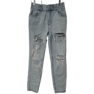 Refuge High Rise Mom Jeans | Distressed Paperbag Waist Denim